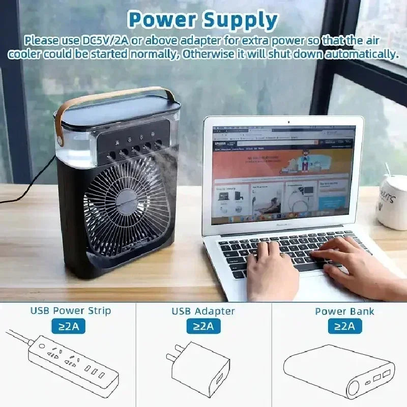 Portable Humidifier Fan Air Conditioner Household Small Air Cooler Hydrocooling Portable Air Adjustment for Office 3 Speed Fan