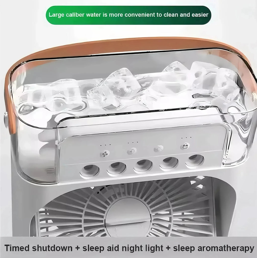 3-In-1 Portable Mini Air Cooler Fan with LED Night Light 5-Hole Humidifier 1-3H Timer for Home