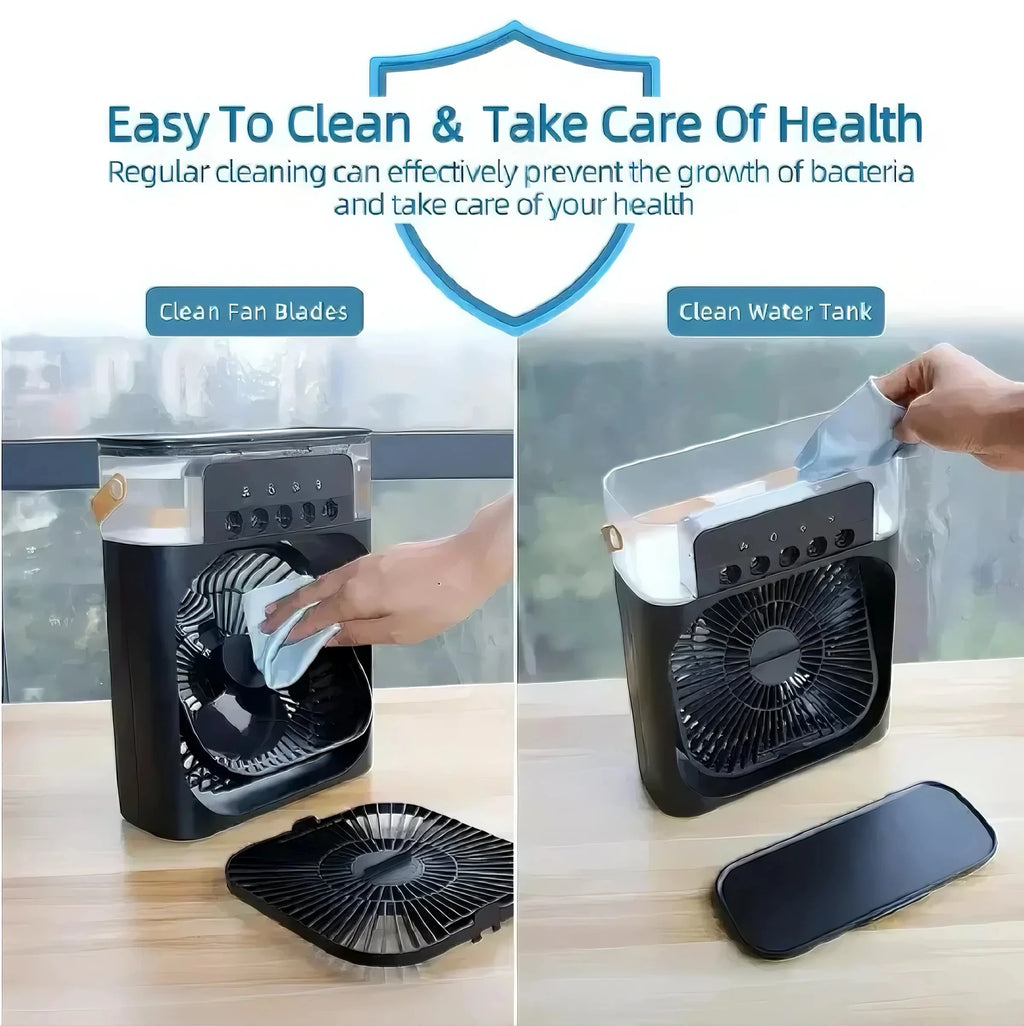 3-In-1 Portable Mini Air Cooler Fan with LED Night Light 5-Hole Humidifier 1-3H Timer for Home